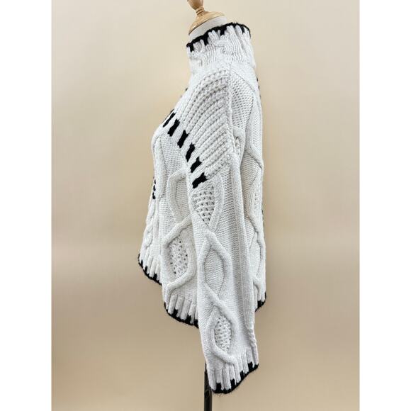 Zara Chunky Bandit Knit Oversized Cream Sweater with Black Detail, Size S - Picture 3 of 3